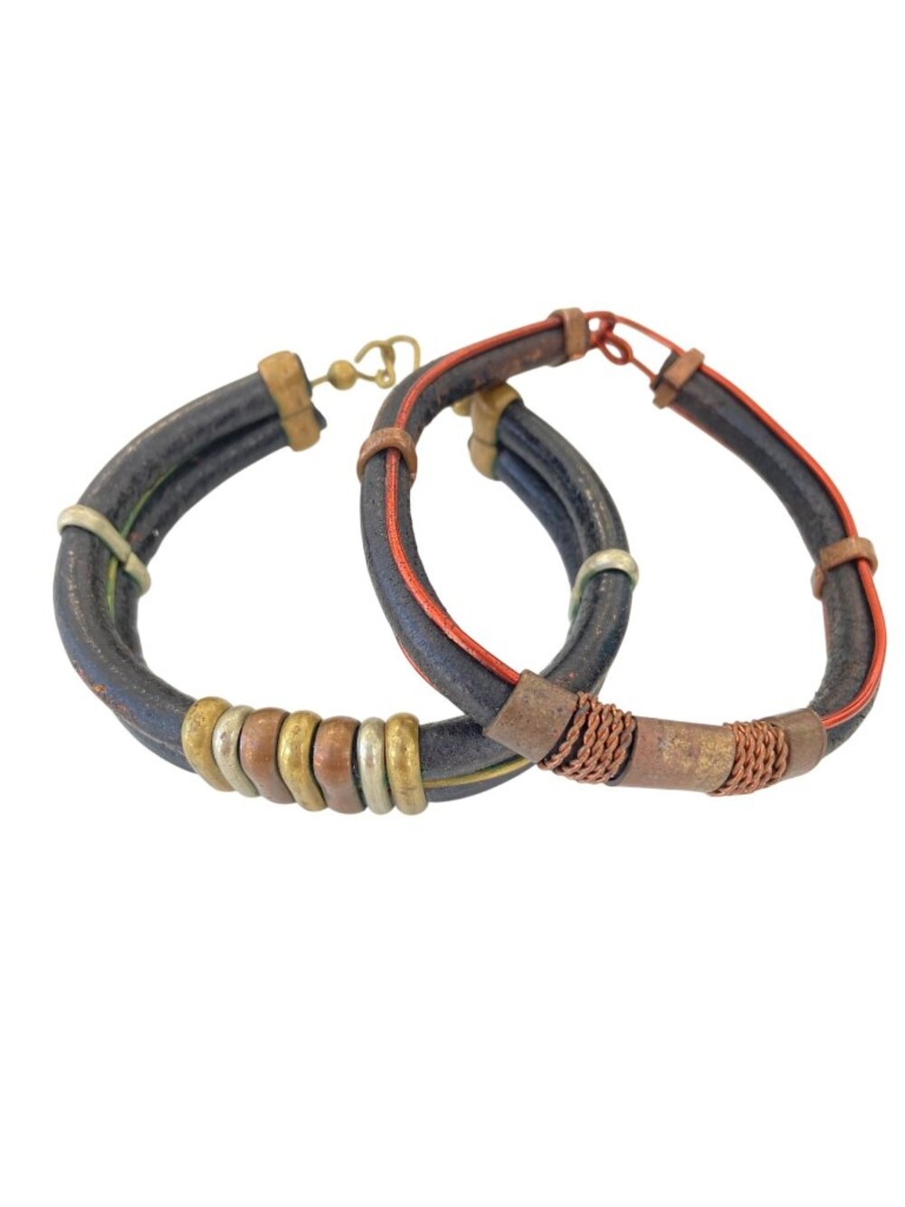 Boho Leather Cuff & Wrap Bracelet Set With Mixed Metal Accents Handmade Y2K Styl